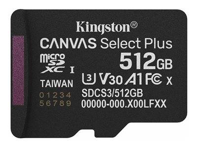 SD MicroSD Card 512GB Kingston SDXC Canvas+ Gen3 o.Adapter retail Multimedia-Technik Micro SD Karten