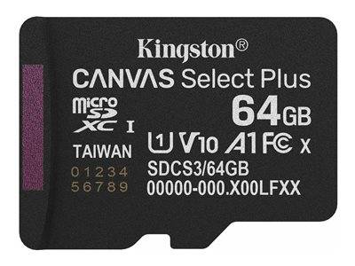 SD MicroSD Card 64GB Kingston SDXC Canvas+ Gen3 o.Adapter retail Multimedia-Technik Micro SD Karten