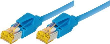 Patchkabel S/FTP, PiMF, Cat 6a, blau, 7,5 m Für 10 Gigabit/s, halogenfrei, mit Leoni-Kabel und Hirosesteckern TM31