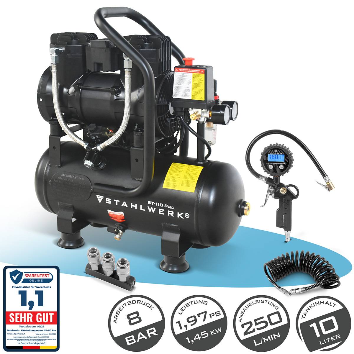 STAHLWERK Kompressor ST-110 Pro Druckluftset Vollausstattung