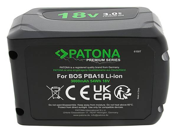 2er-Set PATONA Akku Bosch PBA18 18V 3.0Ah Ersatzakku