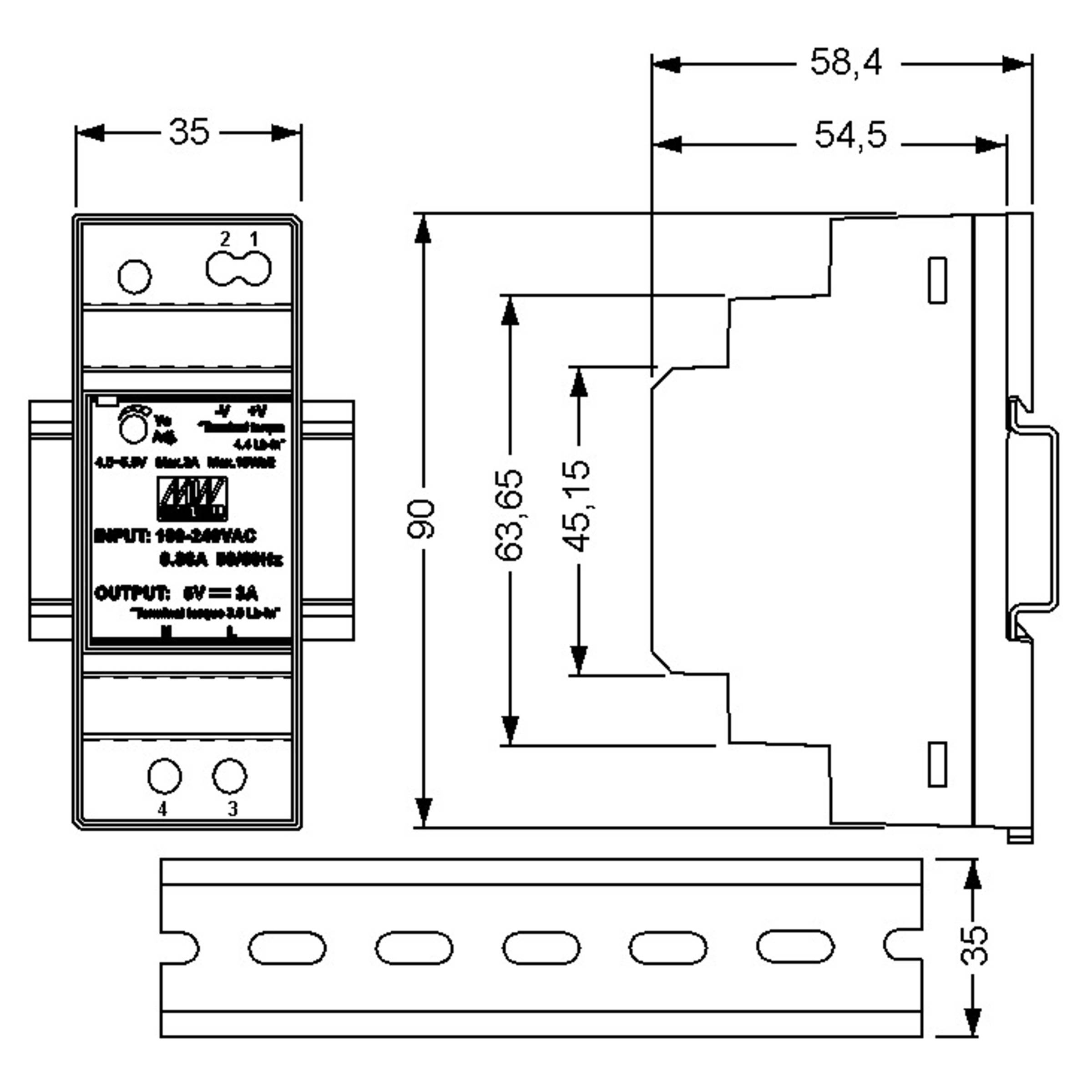 MEANWELL HDR-30-24, DC AC Hutschienen-Netzteil, DIN, 36W 24V 1,5A