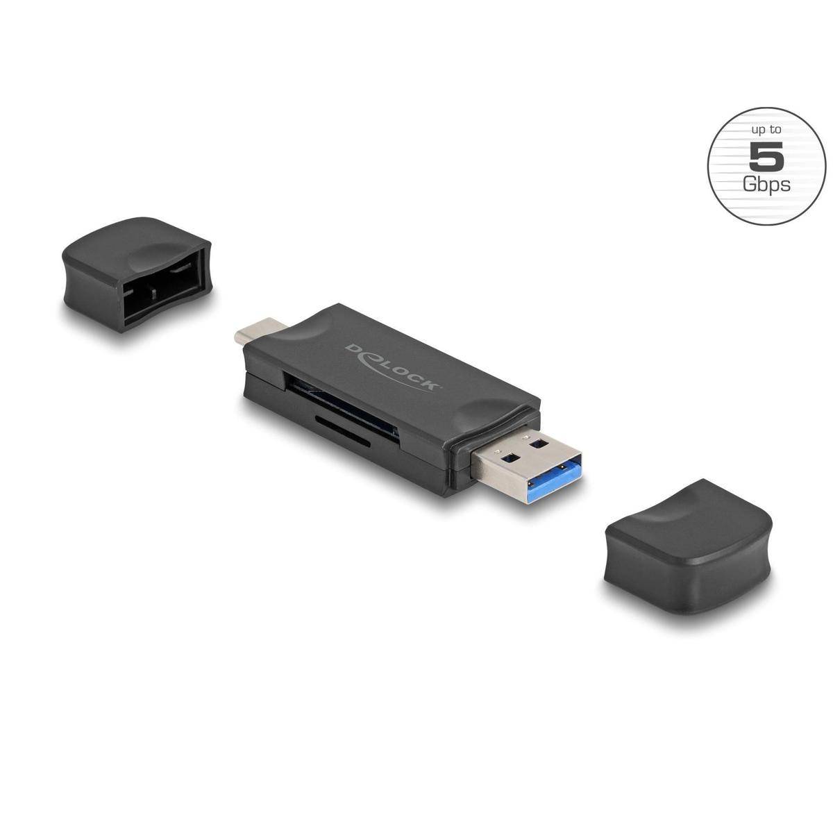 Delock Card Reader USB 5 Gbps USB Type-C Typ-A für SD und Micro SD Speicherkart