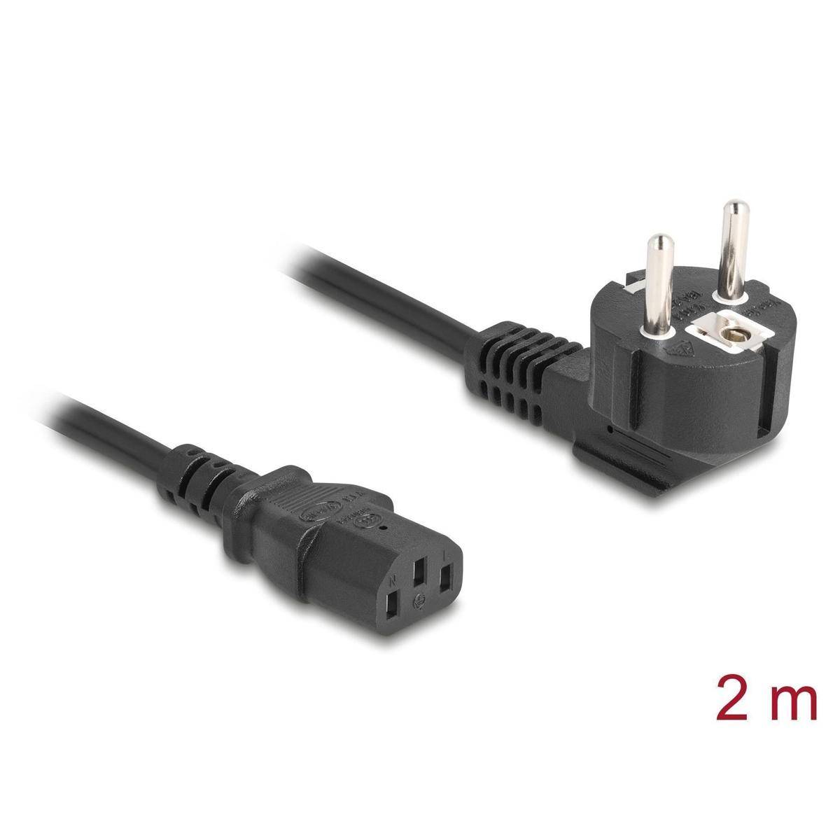 2 m Netzkabel mit europäischem Stecker und Dreifach-Buchse, geeignet zum Anschluss elektronischer Geräte an eine Stromquelle.