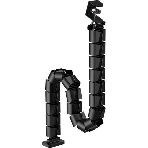 Eine flexible schwarze Kabelführungssäule mit mehreren Segmenten, die entwickelt wurde, um elektrische Kabel auf einem Schreibtisch oder Boden zu organisieren und zu schützen.