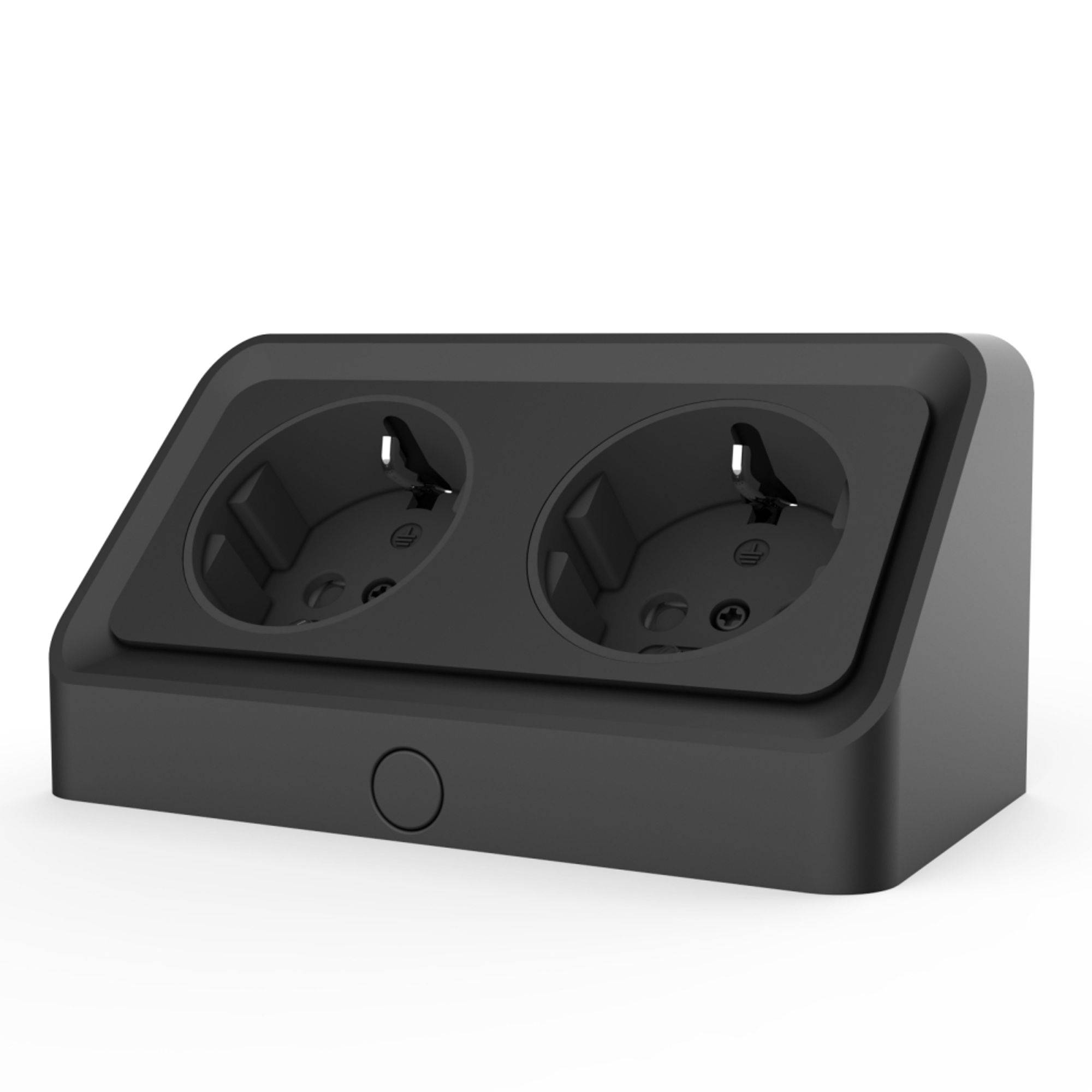 kalb | Avena, angewinkelte 2-fach Steckdosenleiste, 230 VAC Direktanschluss, schwarz, inkl. Bohrschablone, Doppelsteckdose für Möbelmontage & Bade