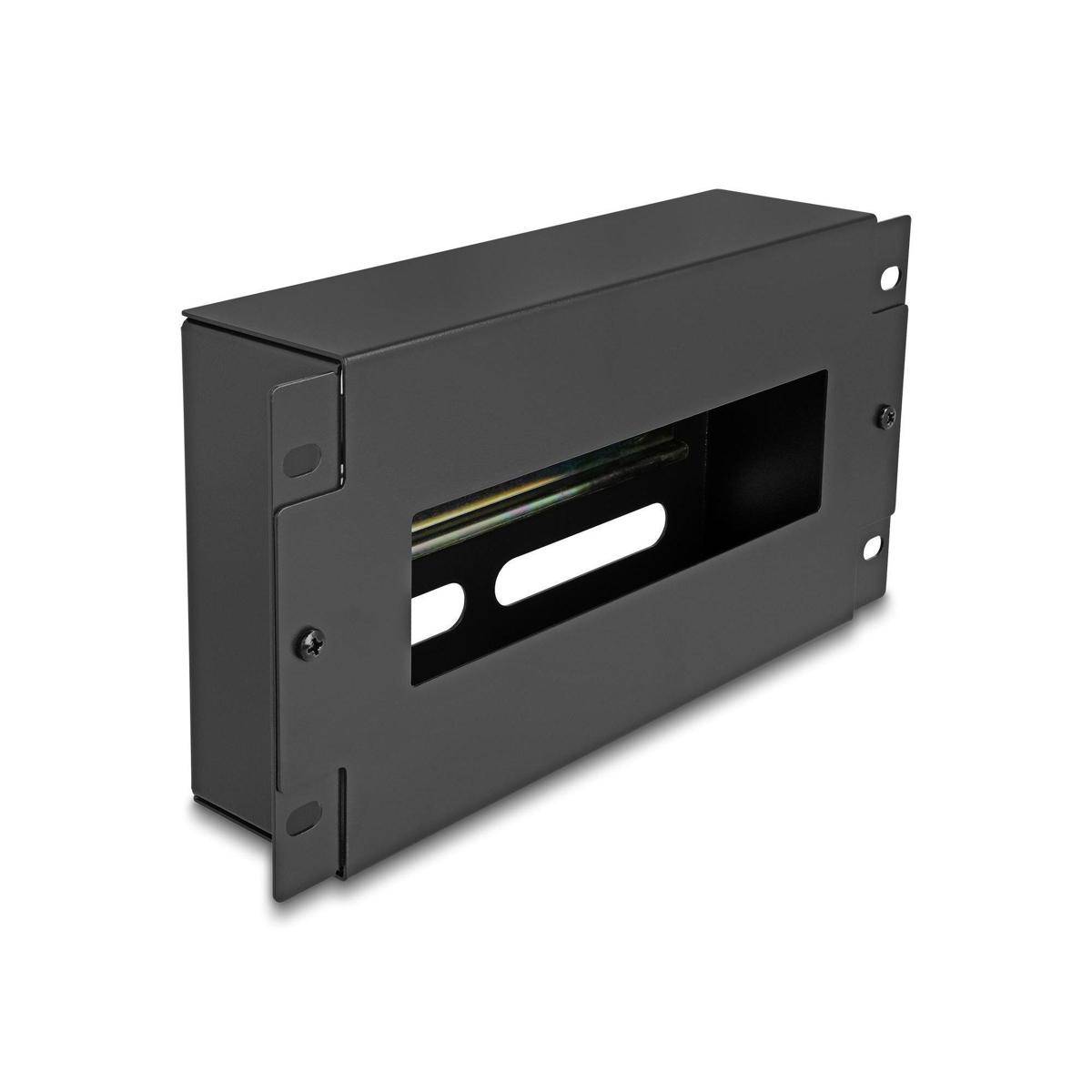 Delock 10 Schutzschalterleiste mit Abdeckung und Hutschiene 3 HE Metall schwarz
