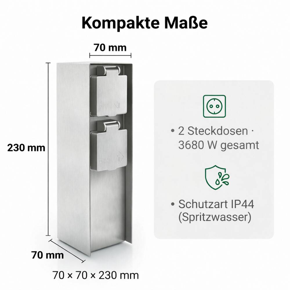 LED Universum Außensteckdose 2 Steckplätze silber