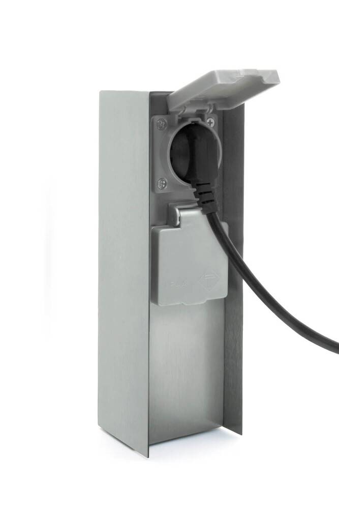 LED Universum Außensteckdose 2 Steckplätze silber