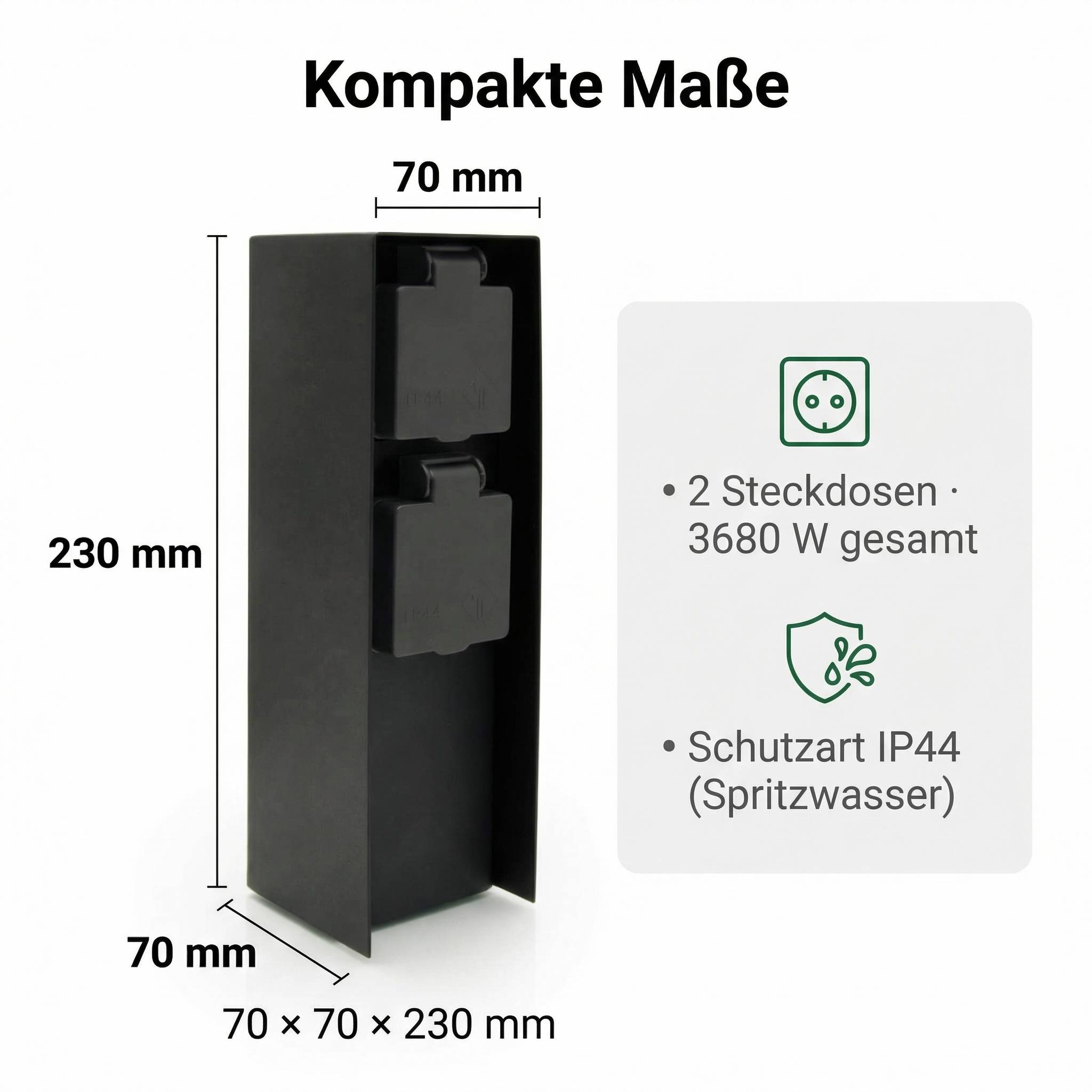 LED Universum Außensteckdose 2 Steckplätze Metall schwarz matt