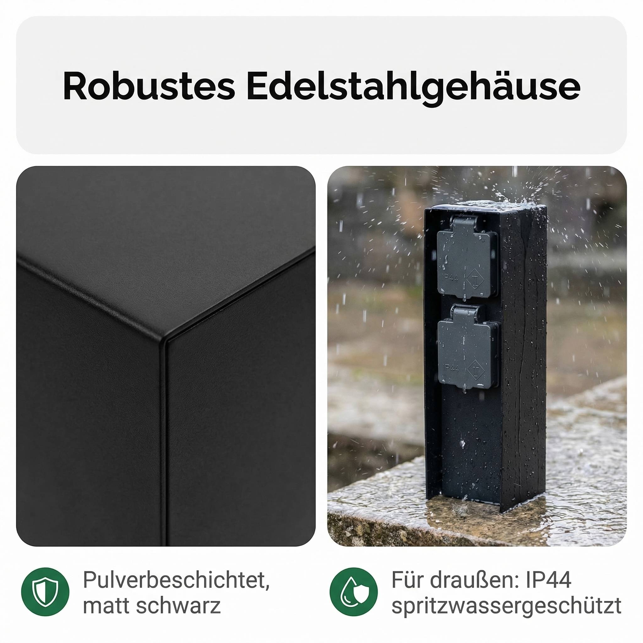 LED Universum Außensteckdose 2 Steckplätze Metall schwarz matt