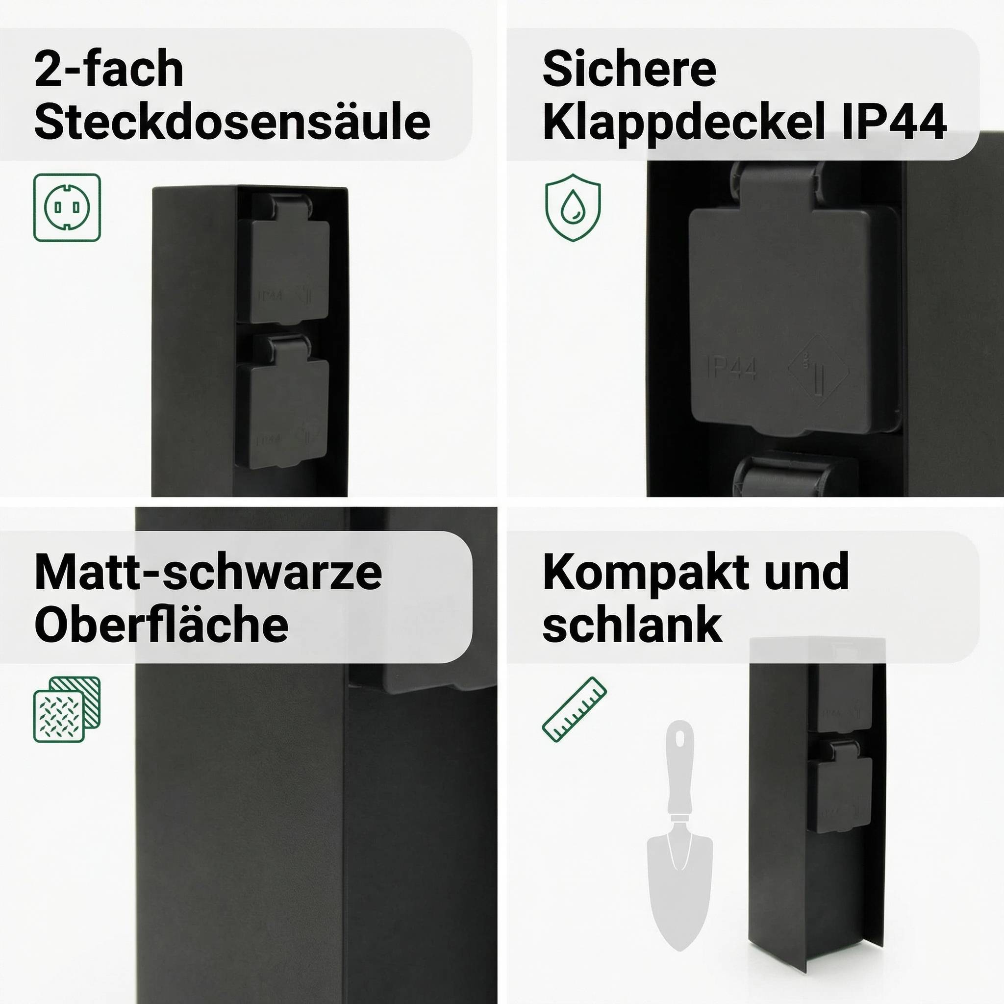 LED Universum Außensteckdose 2 Steckplätze Metall schwarz matt