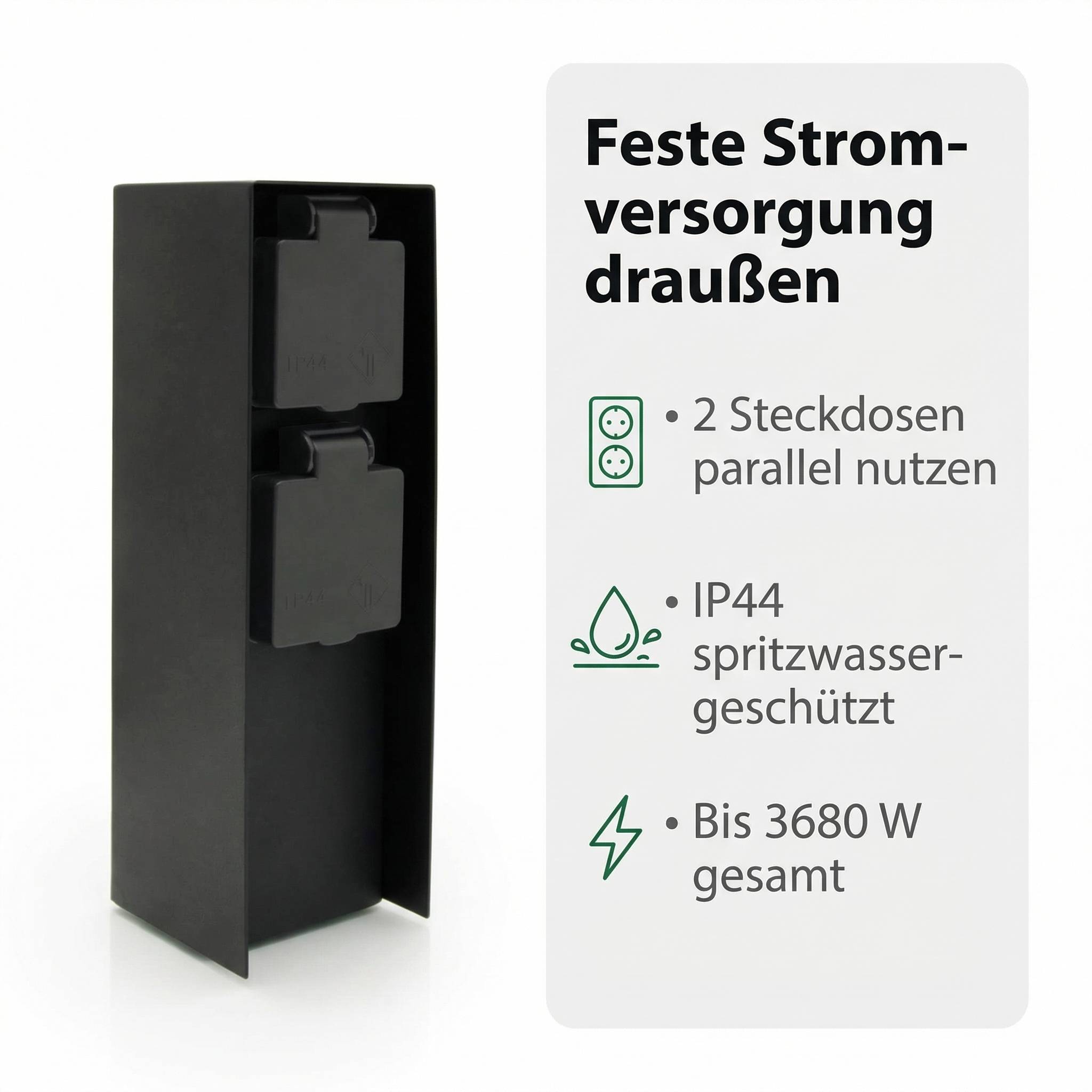 LED Universum Außensteckdose 2 Steckplätze Metall schwarz matt