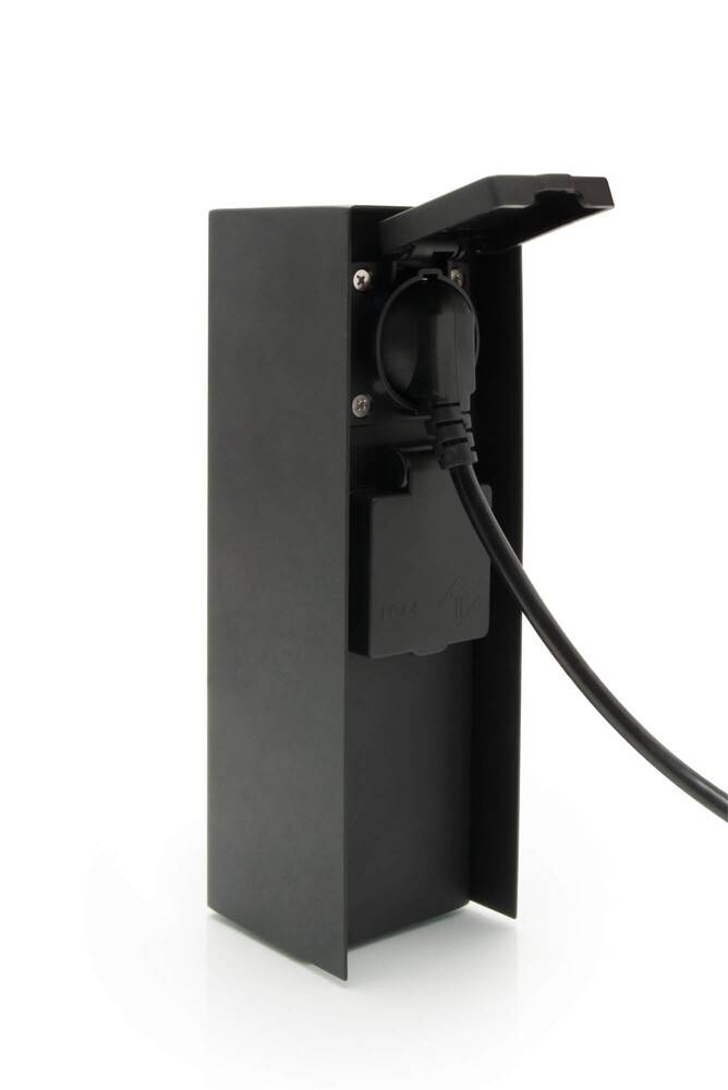 LED Universum Außensteckdose 2 Steckplätze Metall schwarz matt