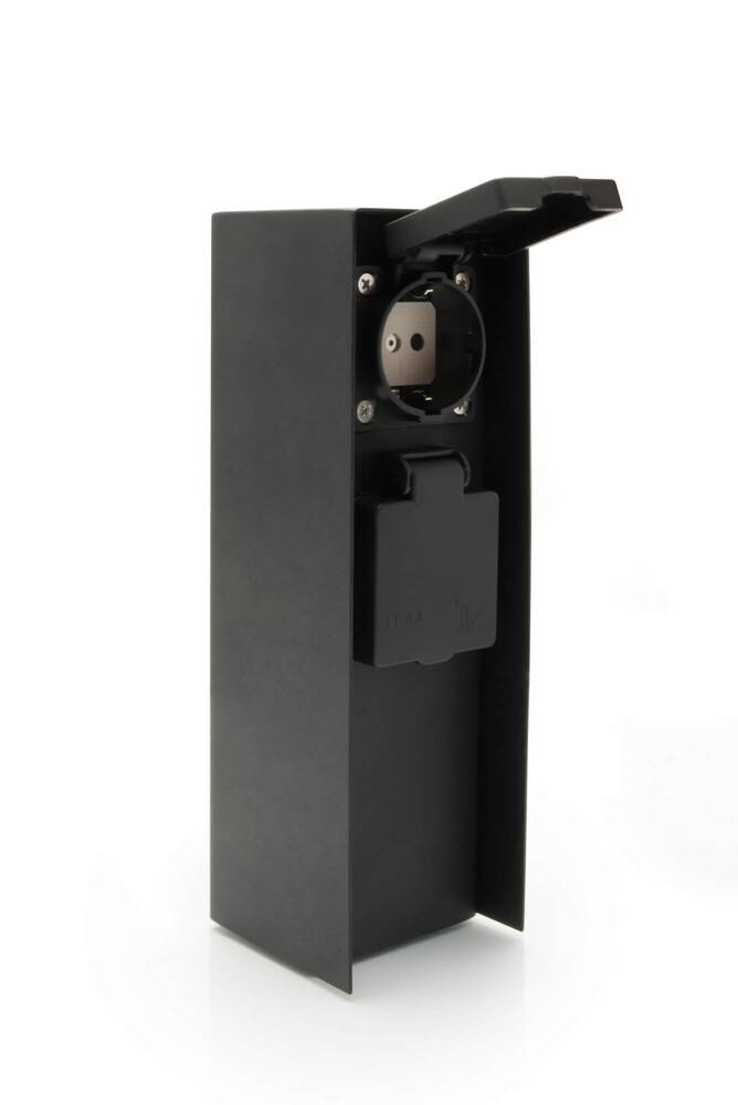 LED Universum Außensteckdose 2 Steckplätze Metall schwarz matt