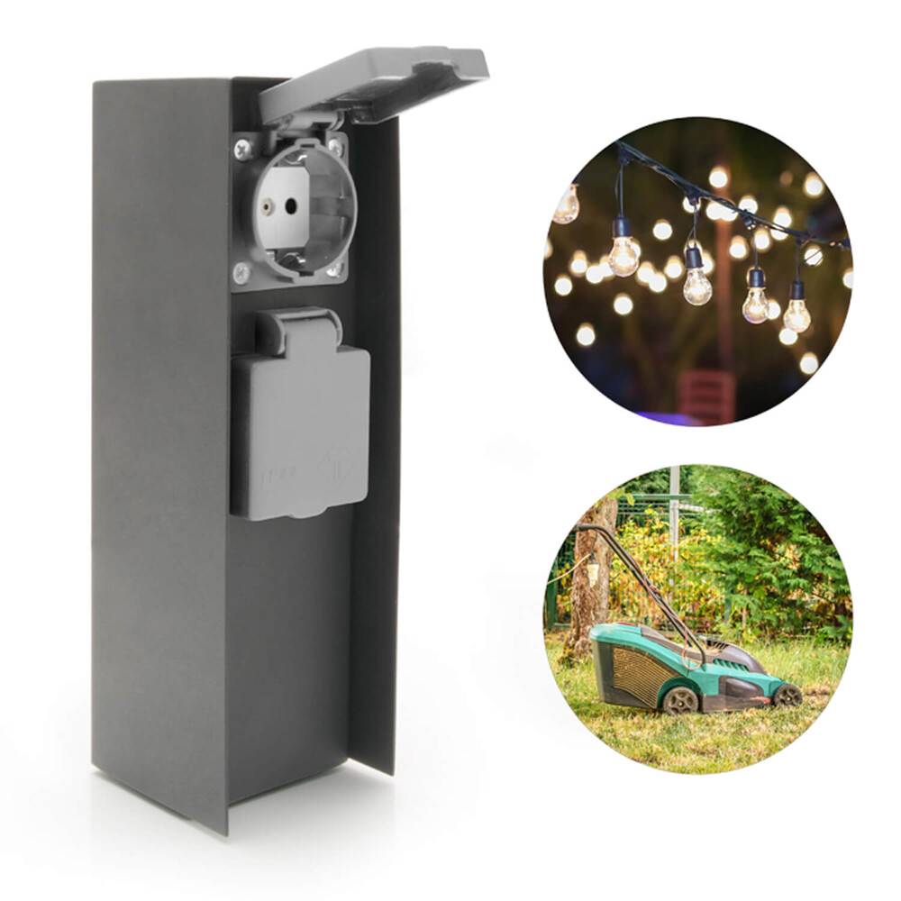 LED Universum Außensteckdose 2 Steckplätze anthrazit