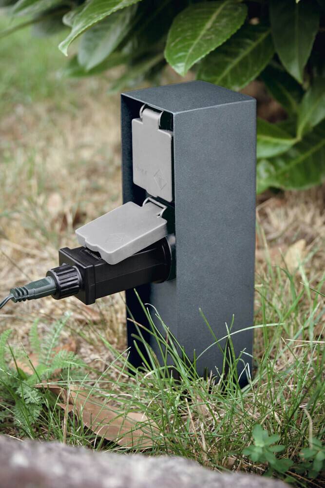 LED Universum Außensteckdose 2 Steckplätze anthrazit