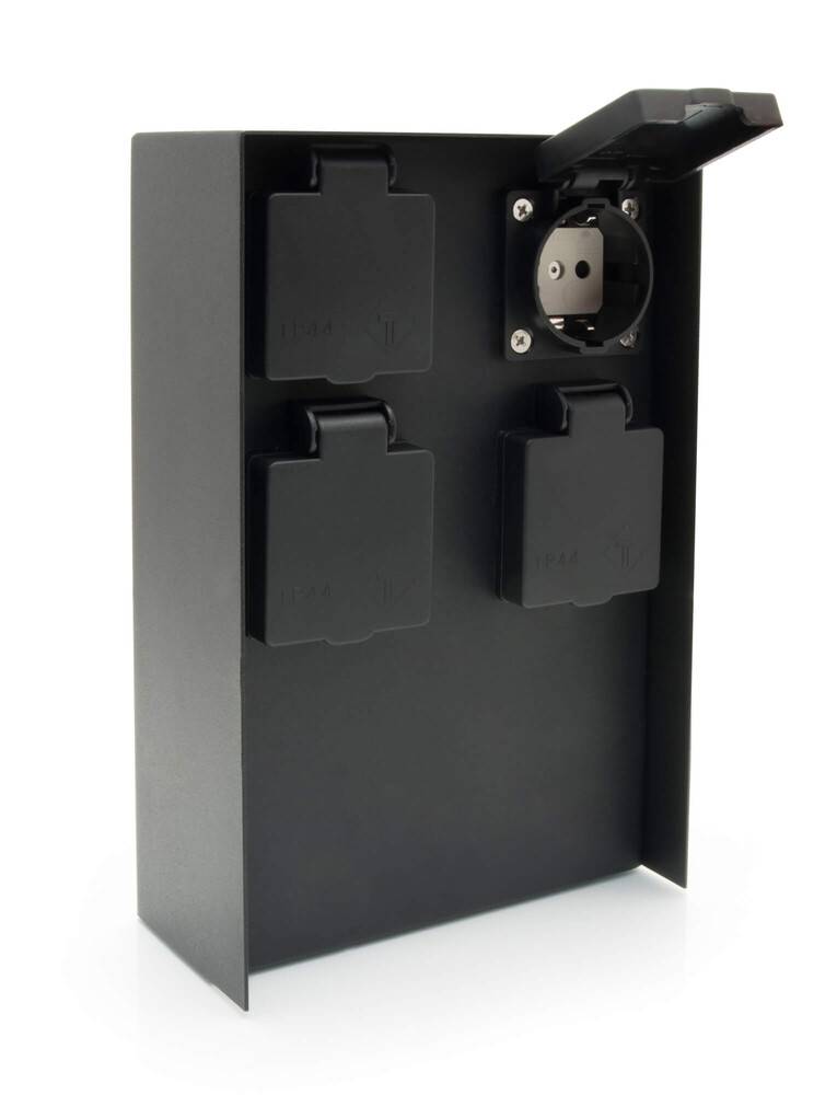 LED Universum Außensteckdose 4 Steckplätze Metall schwarz matt
