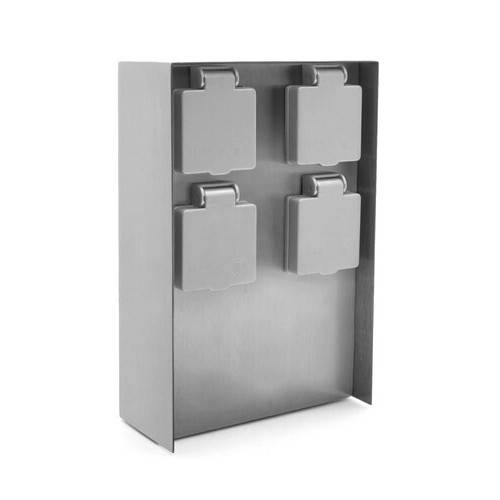 LED Universum Außensteckdose 4 Steckplätze silber