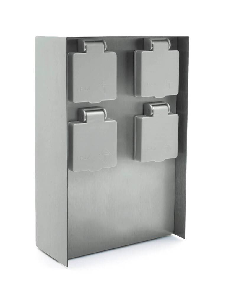 LED Universum Außensteckdose 4 Steckplätze silber