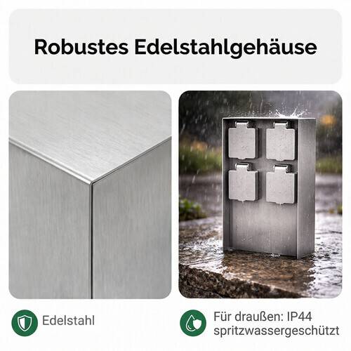 LED Universum Außensteckdose 4 Steckplätze silber