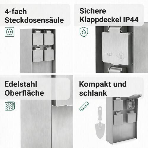 LED Universum Außensteckdose 4 Steckplätze silber