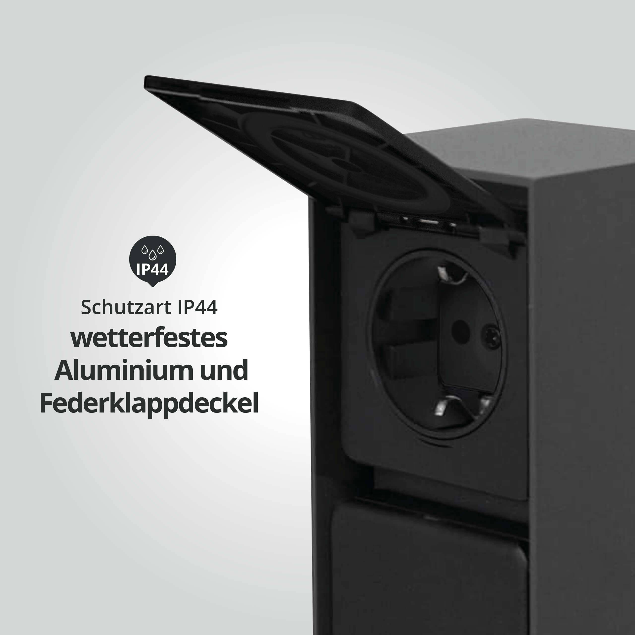 LED Universum Außensteckdose "ADAM 2" - anthrazit - schwarze Abdeckung - 2 Steckplätze