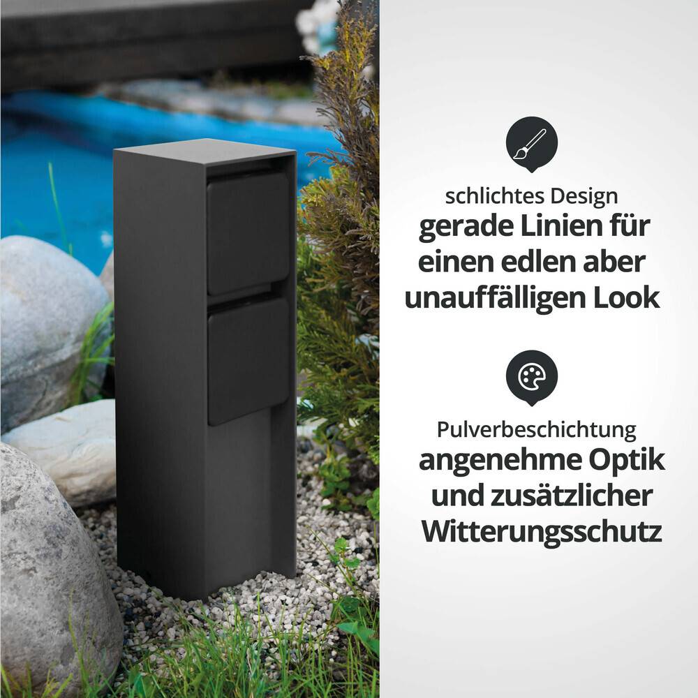 LED Universum Außensteckdose "ADAM 2" - anthrazit - schwarze Abdeckung - 2 Steckplätze