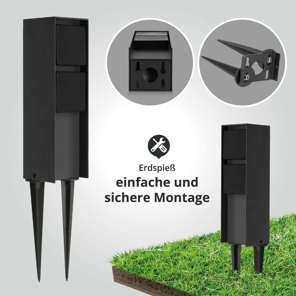 LED Universum Außensteckdose "ADAM 2" - anthrazit - schwarze Abdeckung - 2 Steckplätze