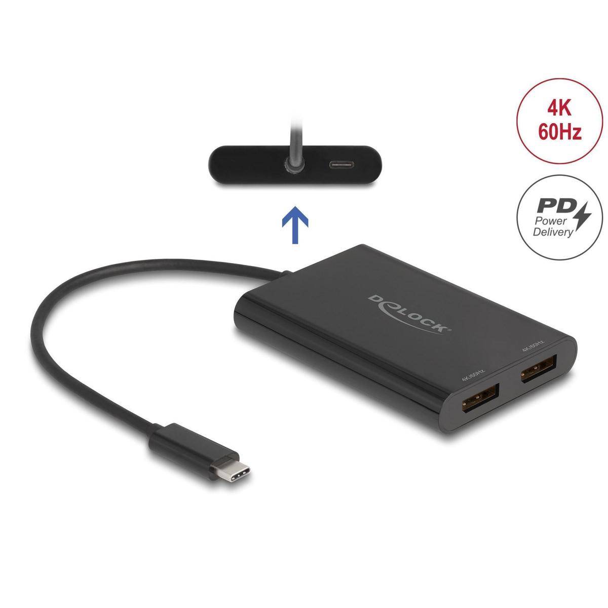 Delock Adapter USB Type-C zu 2 x DisplayPort 4K 60 Hz mit DisplayLink® Grafik u