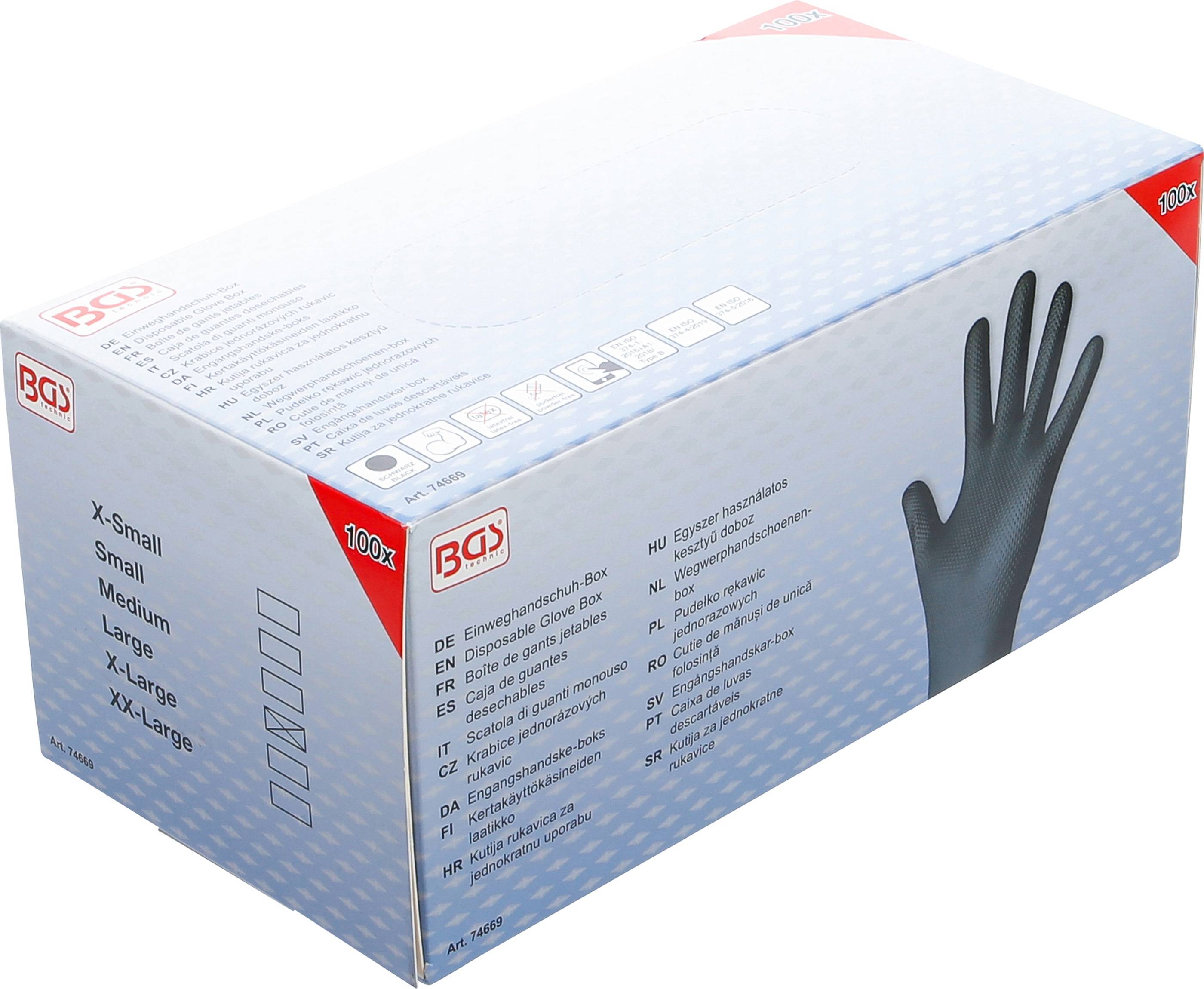 BGS TECHNIC Einweghandschuhe-Box, Nitril, Gr.L, mit extra Griffigkeit, 100 Stück