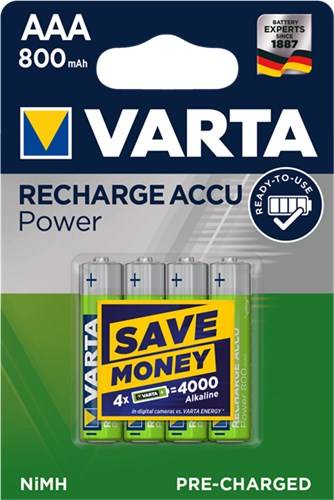 50X Varta 43461 Ready to Use AAA (Micro)/HR03 (56703) - 800 mAh, 4 Stk. Blister - LSD-NiMH Akku (Ready-to-Use), 1,2 V