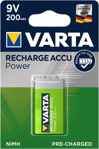 50X Varta 44036 Ready to Use 9V Block/6HR61 (56722) - 200 mAh - LSD-NiMH Akku (Ready-to-Use), 9 V