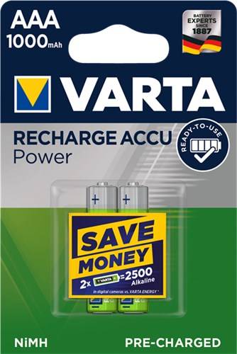 50X Varta 43470 Ready to Use AAA (Micro)/HR03 (5703) - 1000 mAh, 2 Stk. Blister - LSD-NiMH Akku (Ready-to-Use), 1,2 V