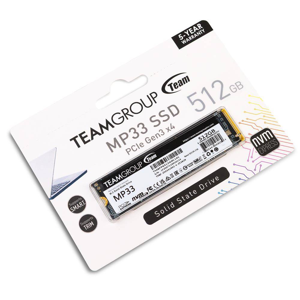 Teamgroup MP33 SSD Festplatte 512GB M.2 2280 PCIe 3.0 x4 Lesen 1800MB/s, Schreiben 1500MB/s