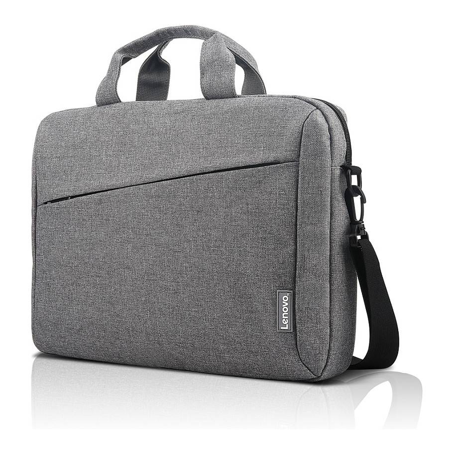Lenovo Laptoptasche in Grau, mit Griff, Schultergurt und Vordertasche.