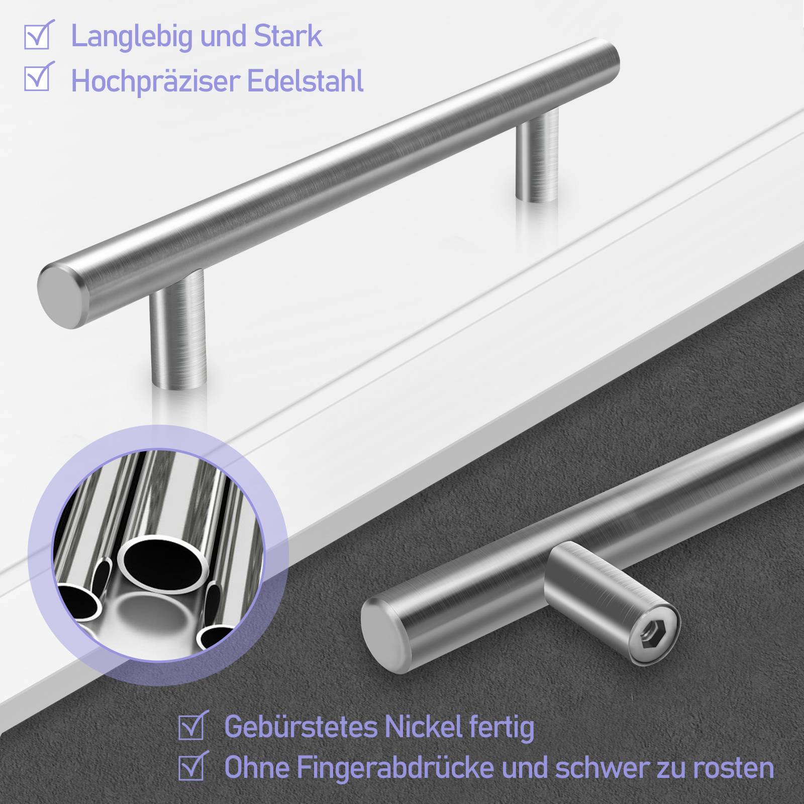 10X Stangengriff Möbelgriffe Türgriff Schrankgriff Küchengriff Griffe Edelstahl 188x128 Ø10MM