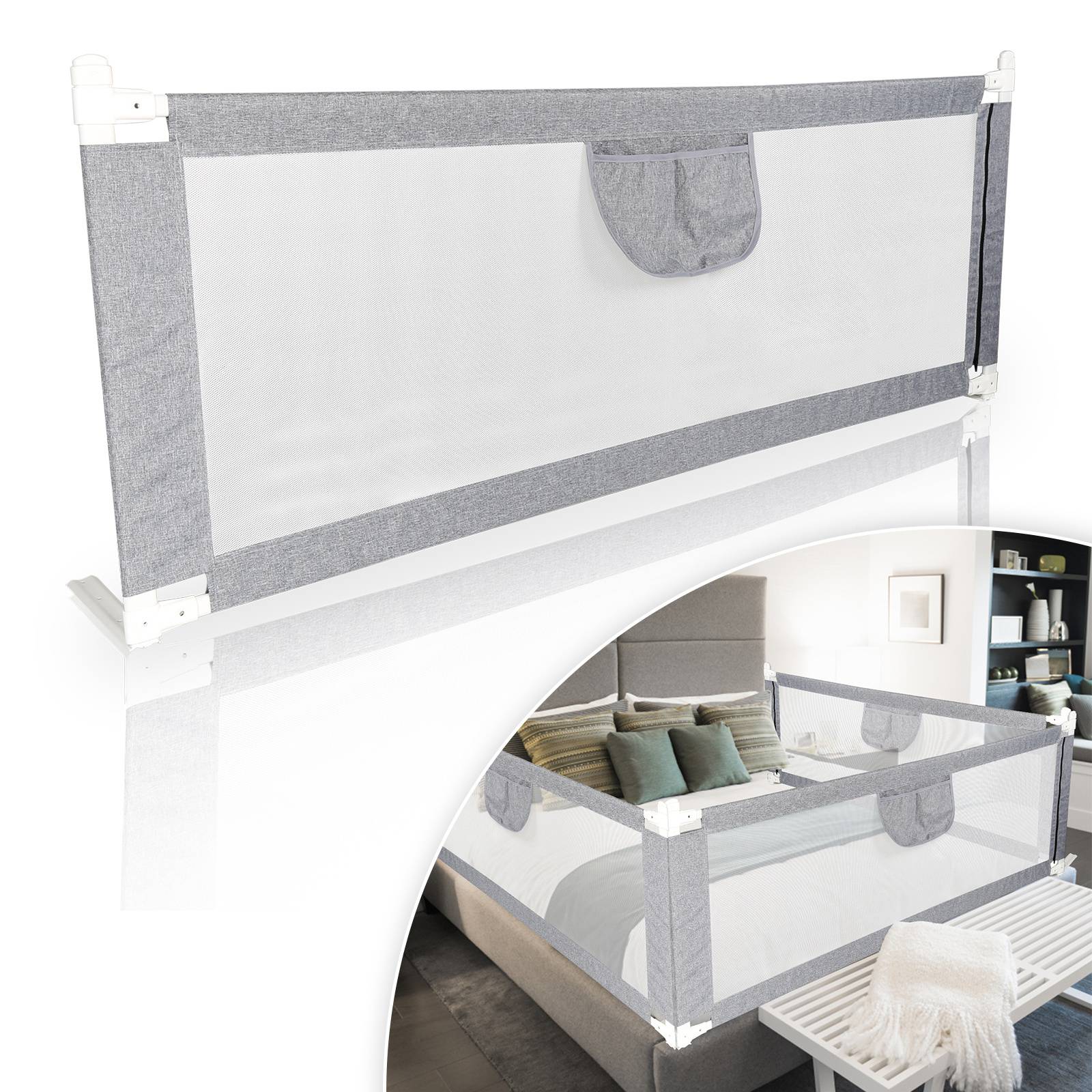 Bettgitter 180*80 cm Bettschutzgitter Kinderbettgitter für Kinder Babybettgitter Höhenverstellbar Klappbar passend für Kinderbetten, Elternbetten