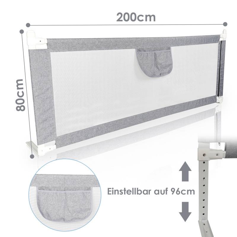 Bettgitter 200*80 cm Bettschutzgitter Kinderbettgitter für Kinder Klappbar Höhenverstellbar Rausfallschutz ​passend für Kinderbetten, Elternbette