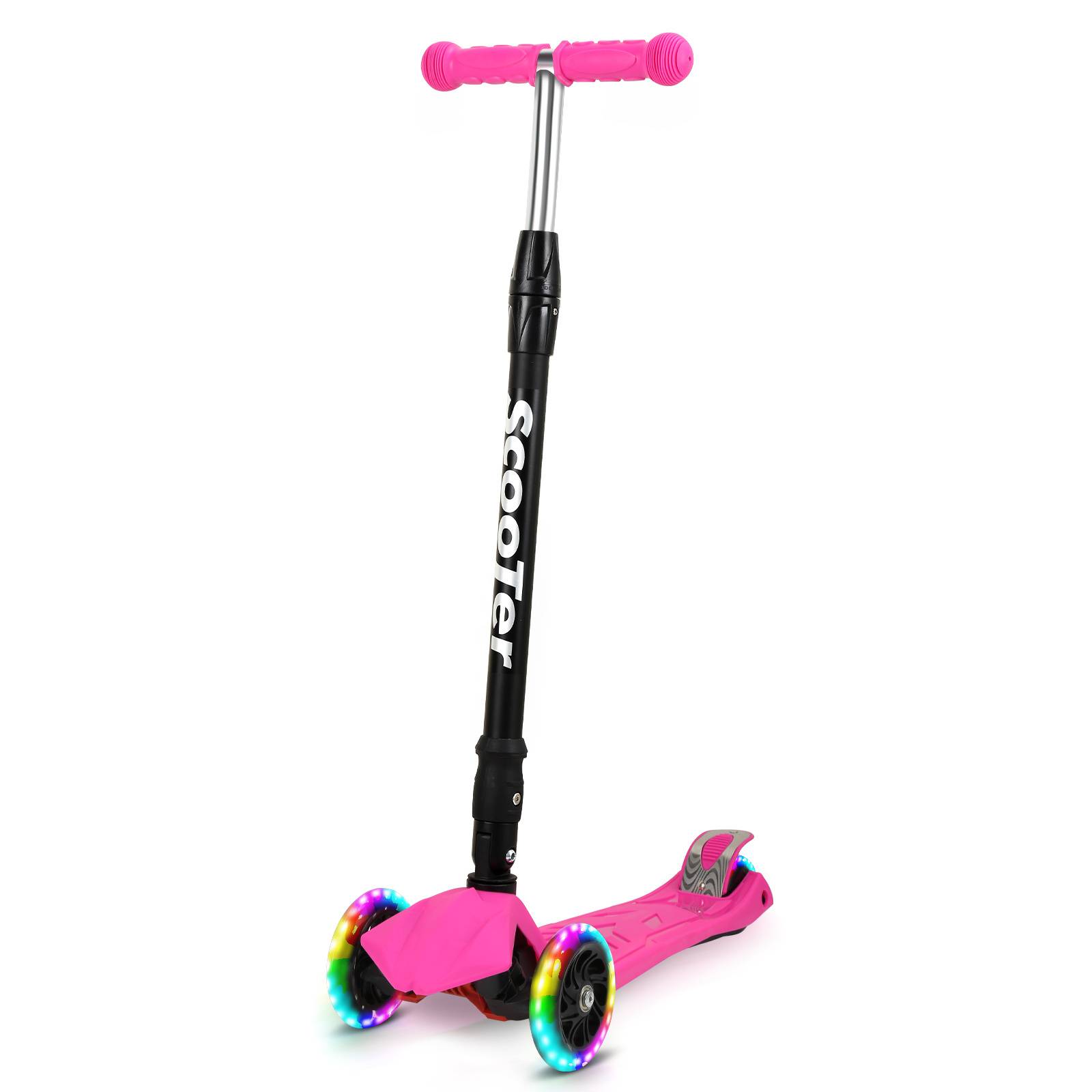 Kinderroller Faltbar Tretroller Cityroller LED Räder Kickscooter Dreiradscooter Höhenverstellbar Rosa