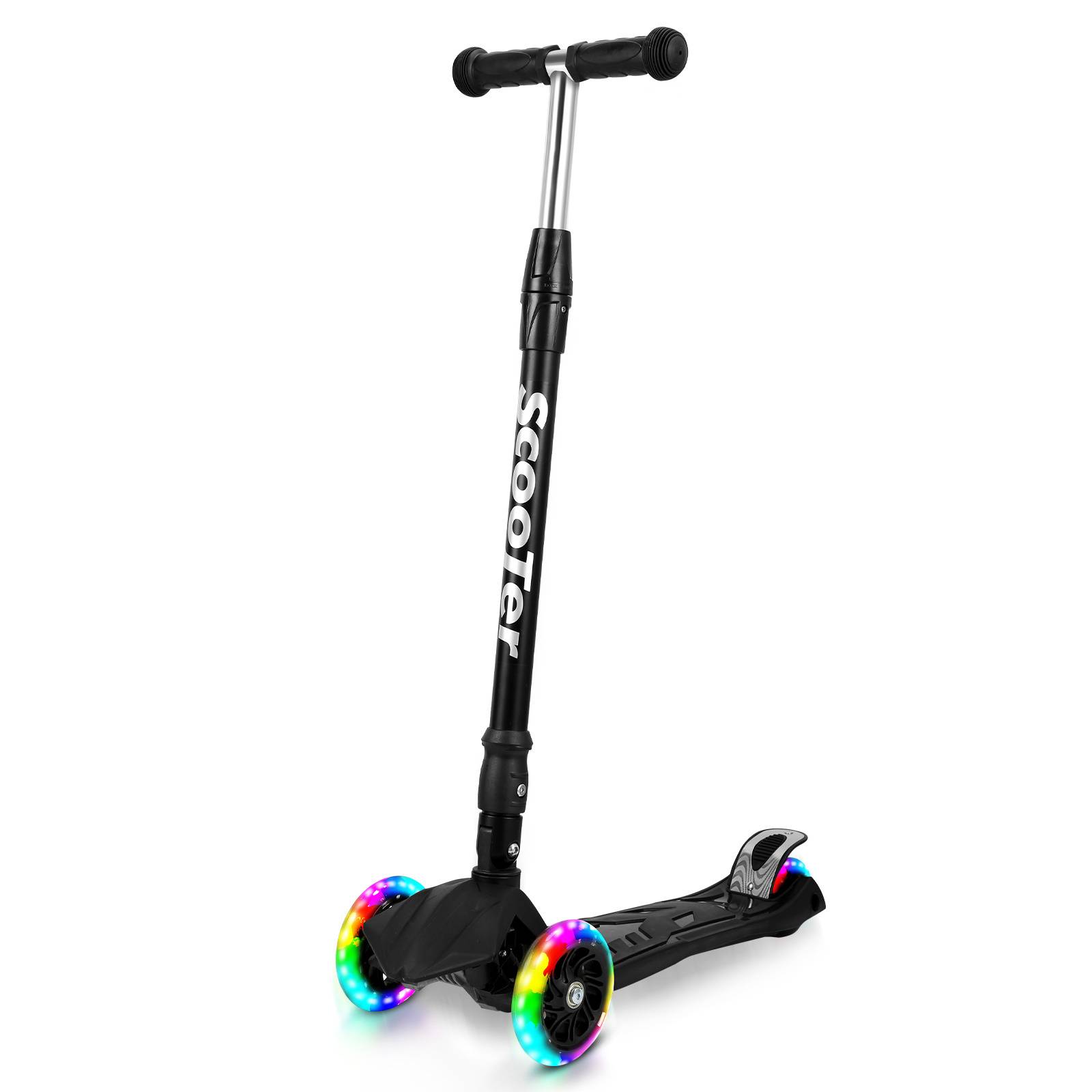 Kinderroller Faltbar Tretroller Cityroller LED Räder Kickscooter Dreiradscooter Höhenverstellbar Schwarz