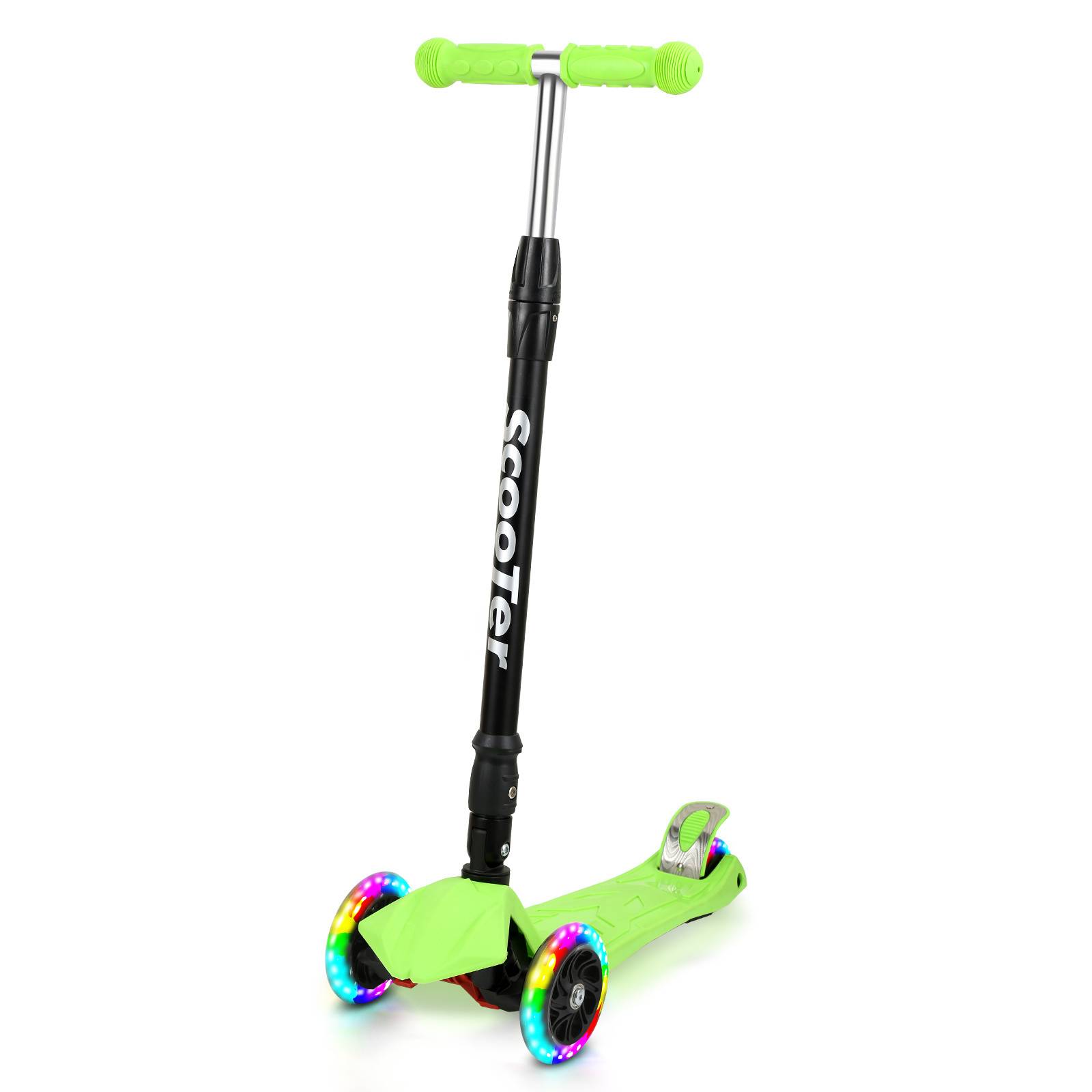 Kinderroller Faltbar Tretroller Cityroller LED Räder Kickscooter Dreiradscooter Höhenverstellbar Grün
