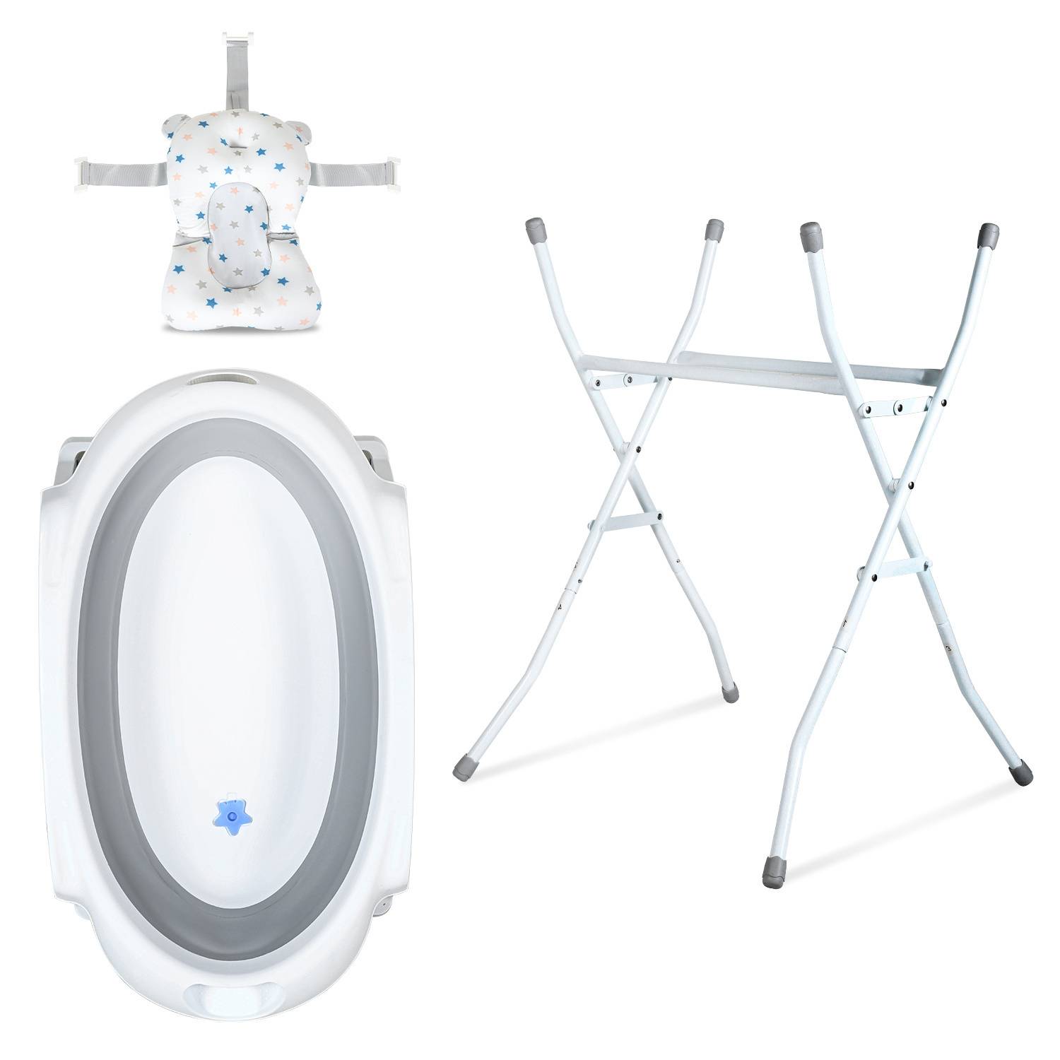 Baby Badewanne Set mit Gestell und Badewannensitz - für Neugeborene und Babys