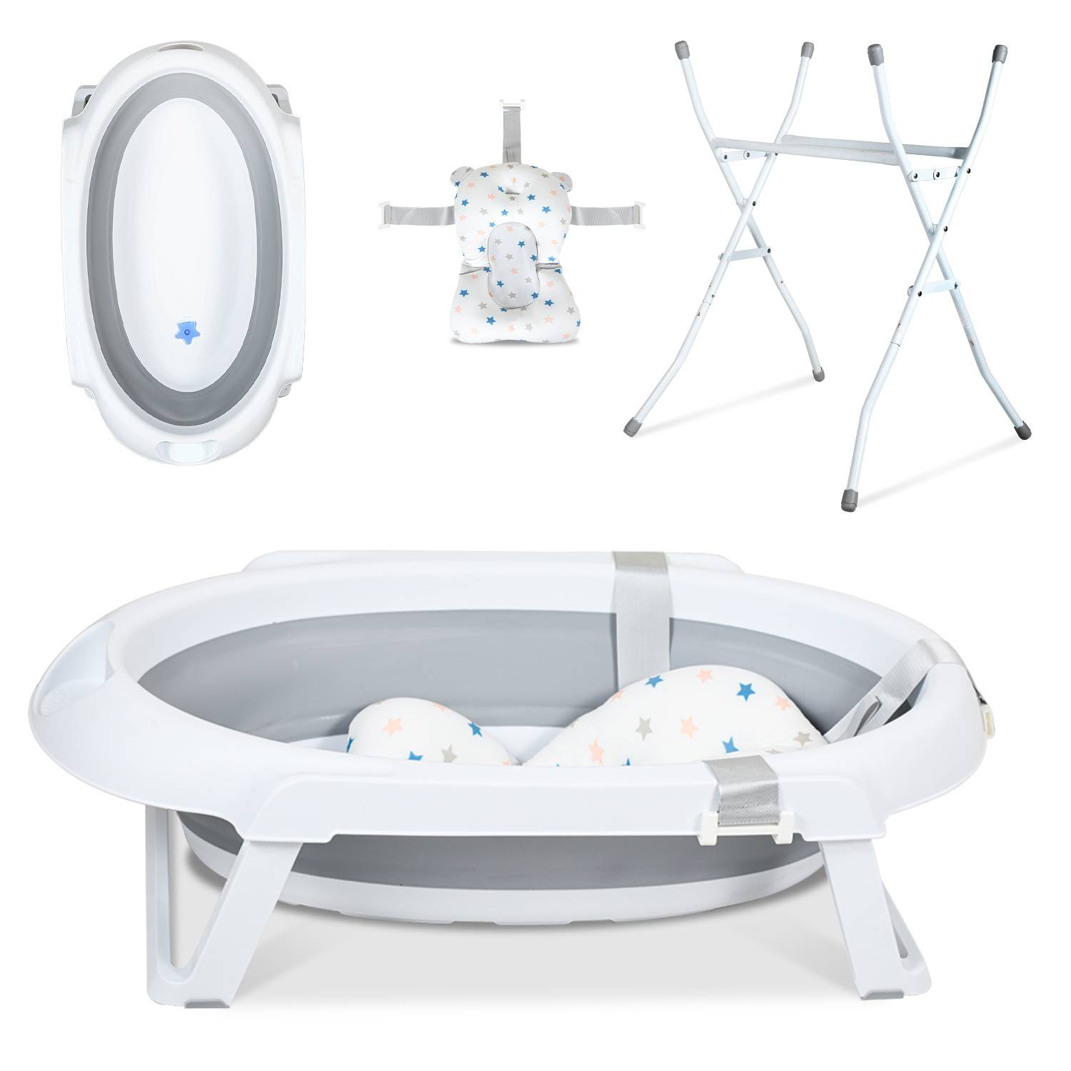 Baby Badewanne Faltbare Babywanne mit Ständer und Abfluss, Kinderbadewanne aus Silikon