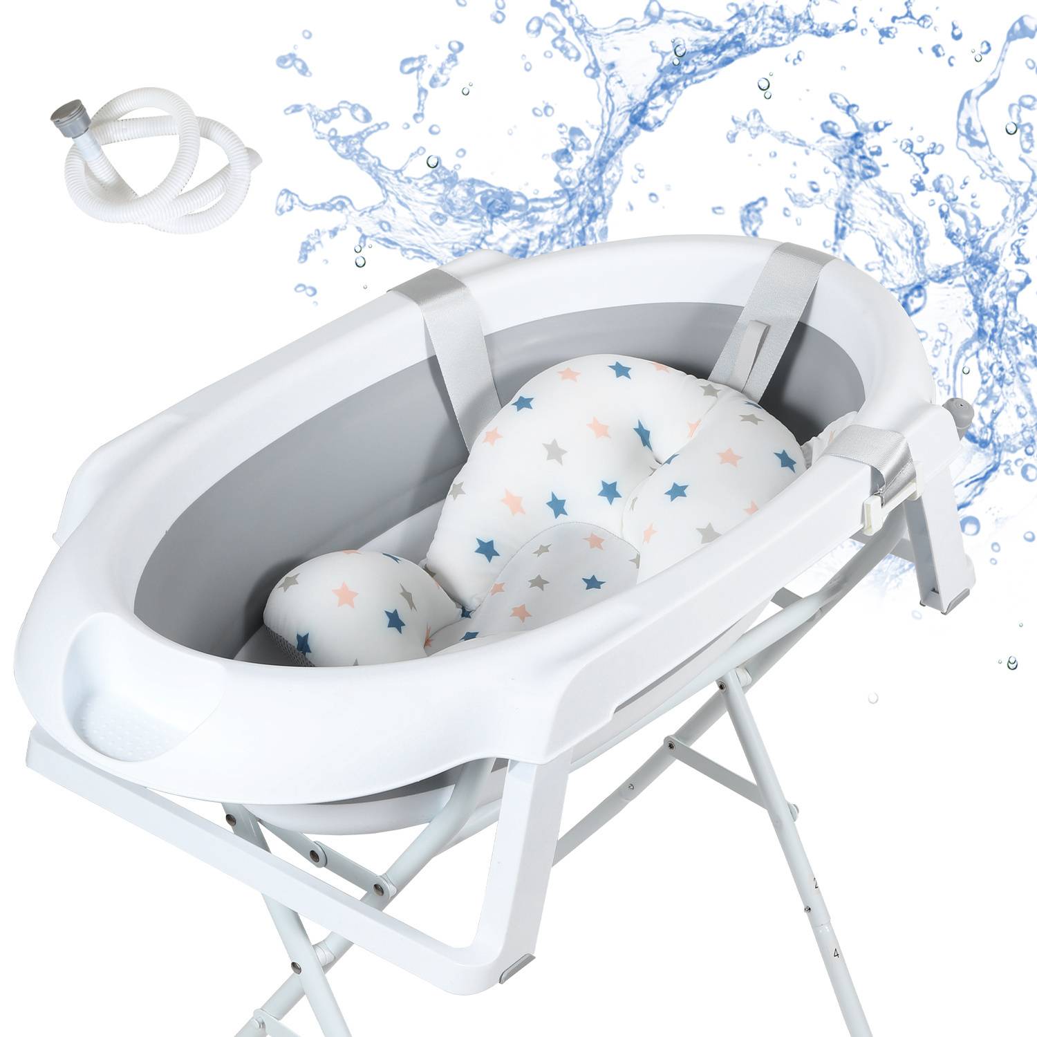 Babybadewanne mit Gestell 85cm - Baby Badewanne Faltbar mit Badekissen - Babywanne mit Ständer Sicher für Ihr Baby - Babybadewanne Neugeborene