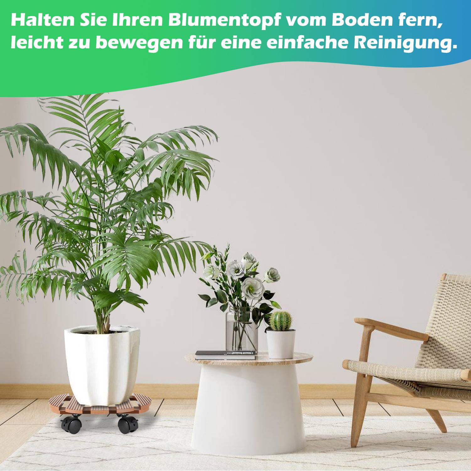 WPC Pflanzenroller, für außen & innen, wetterfest, Rund, Braun