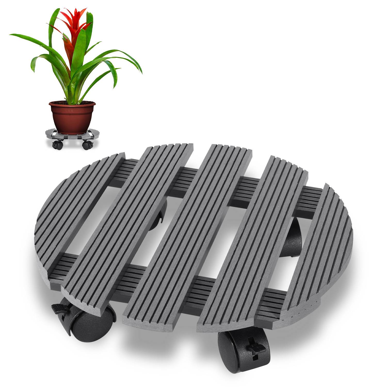 Pflanzenroller WPC Ø 29 x 7,5 cm I Außen + Innenbereich I Tragkraft 80 kg