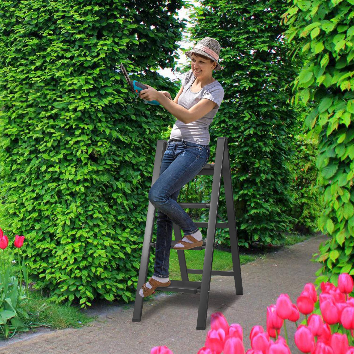 Klappleiter 4 Stufen Schwarz Stehleiter Trittleiter Klapptritt Alu