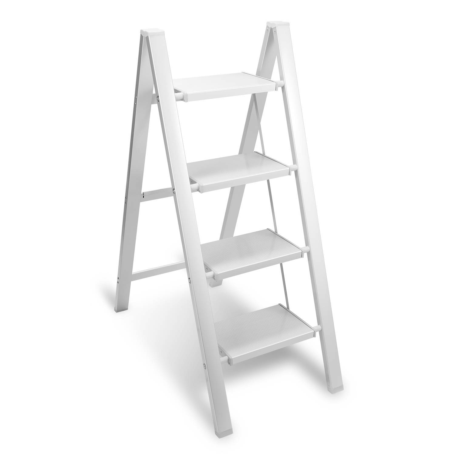 Klappleiter 4 Stufen Weiß Stehleiter Trittleiter Klapptritt Alu