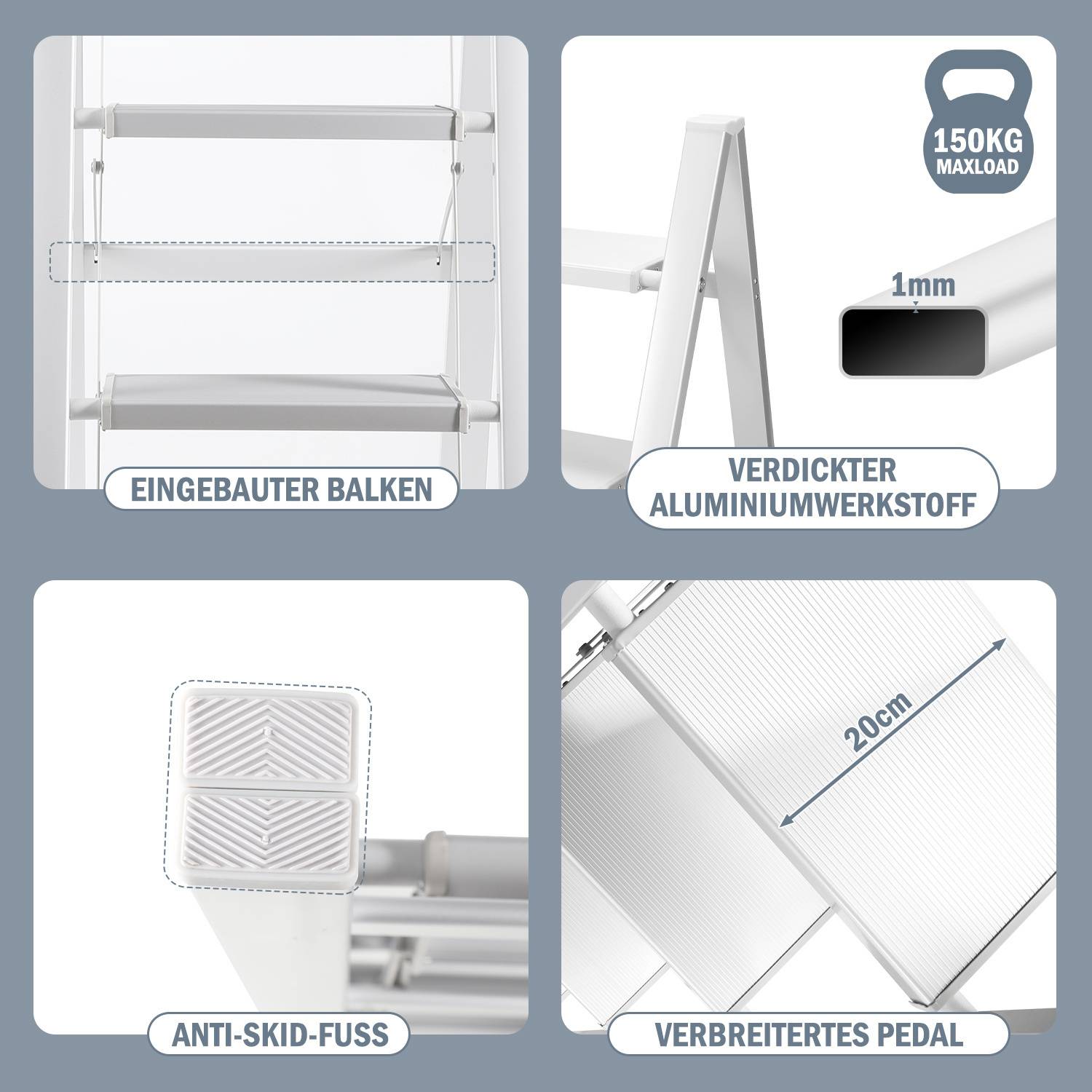 Klappleiter 4 Stufen Schwarz Stehleiter Alu Trittleiter Klapptritt